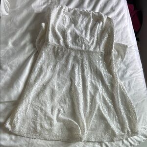 White Sequin Strapless Dress